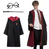 Genel Markalar Harry Potter Gryffindor Kapişonlu Çocuk Kostüm + Asa + Gözlük Seti 7-8 Yaş (4745)
