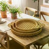 Genel Markalar İç İçe Geçebilen 3’lü Yuvarlak Plastik Rattan Tepsi Seti–Hasır Görünümlü Çok Amaçlı Servis ve Sunum Tepsileri (4745)