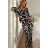 Genel Markalar Kadın Desenli Düğmeli Uzun Kollu Leopar Pijama Takımı