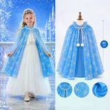 Genel Markalar Kar Tanesi Desenli Mavi Elsa Pelerini - Astarlı Frozen Pelerini 85 cm