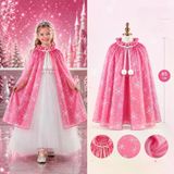 Genel Markalar Kar Tanesi Desenli Pembe Elsa Pelerini - Astarlı Frozen Pelerini 85 cm