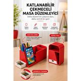 Genel Markalar Katlanabilir Çekmeceli Masa Düzenleyici – Telefon Standı Kalemlik Masaüstü Organizer, Dayanıklı Sert Plastik, BPA İçermez