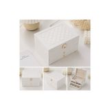 Genel Markalar Kilitli Beyaz Deri Takı Organizeri 2 Katlı Çekmeceli Takı Kutusu – Takılık, Yüzük, Kolye, Küpe ve Saat Saklama Düzenleyici 23x17x13,5 cm