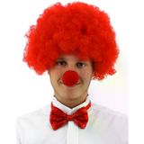 Genel Markalar Kırmızı Renk Kıvırcık Afro Bonus Peruk Takma Saç ve Kırmızı Burun Seti