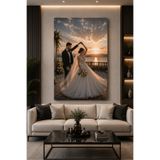 Genel Markalar Kişiye Özel Gelin Damat Cam Tablo – Fotoğraflı Düğün Hediyesi 4K HD Baskı