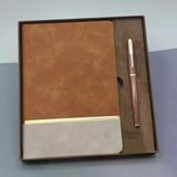 Genel Markalar Kutulu Altın Şeritli Deri Defter Ve Kahverengi Metal Roller Kalem Set
