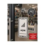 Genel Markalar MDF Kapı Tabelası TELEFON Açık Kapalı Çift Yönlü Mağaza Dükkan Ofis Açık Kapalı Yazısı (14x26 cm)