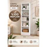 Genel Markalar Modern 5 Raflı Kitaplık %100 Mdflam 208X53x25,5 Cm Çok Amaçlı Kitaplık Ofis Ve Salon Rafı Beyaz