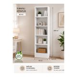 Genel Markalar Modern 5 Raflı Kitaplık %100 MDFLAM 208x53x25,5 cm Çok Amaçlı Kitaplık Ofis ve Salon Rafı