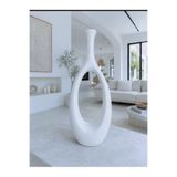 Genel Markalar Modern Dekoratif Seramik Vazo 52 cm – Beyaz Büyük Boy Oval Boşluklu Tasarım Salon & Villa Dekoru