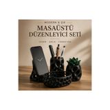 Genel Markalar Modern Masaüstü Düzenleyici Seti – 4 Parça Telefon Standı, Kalemlik, Organizer ve Saksı
