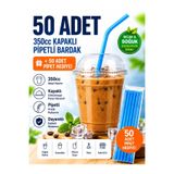Genel Markalar Pipet Hediyeli 1. Kalite 350cc Kalın Pet Plastik Limonata Milkshake Soğuk Kahve Bardağı 50 Adet Kapaklı