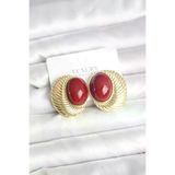 Genel Markalar Pirinç Gold Renk Bordo Boncuklu Oval Vintage Kadın Küpe TJ-BKP11391