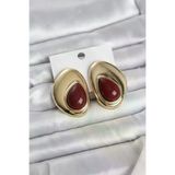 Genel Markalar Pirinç Gold Renk Bordo Taşlı Damla Model Vintage Kadın Küpe TJ-BKP11682