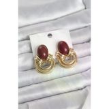 Genel Markalar Pirinç Gold Renk Bordo Taşlı Vintage Kadın Küpe TJ-BKP11679