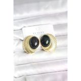 Genel Markalar Pirinç Gold Renk Siyah Boncuklu Oval Vintage Kadın Küpe TJ-BKP11390