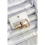 Genel Markalar Pirinç Zirkon Taşlı Bordo Halka Model Gold Renk 3'lü Çift Kadın Küpe Set - TJ-BKP10834