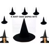 Genel Markalar Siyah Cadı Şapkası Keçe Yetişkin Boy 6 Adet