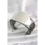 Genel Markalar Siyah Mermer Desen Akrilik Plastik Gümüş Oval Plaka Model Vintage Kadın Bilezik TJ-BB6673