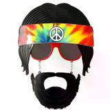 Genel Markalar Siyah Saçlı Bandana Tasarımlı Hippi Parti Gözlüğü 26x18 cm