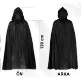 Genel Markalar Siyah Uzun Pelerin 120 cm Kapüşonlu – Cosplay ve Parti Kostümü