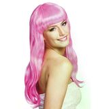 Genel Markalar Soft Pembe Renk Uzun Düz Parti Peruğu