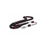 Genel Markalar Sürmeli Sıkma Kehribar Tesbih | Kapsül Kesim | 7x11 mm | Gümüş Kaplama Püskül | Erkek Hediyelik Tesbih