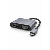 Genel Markalar USB Type-C to HDMI ve VGA 2 Port 4K UHD Görüntü Dönüştürücü Adaptör Gri