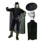 Genel Markalar V For Vendetta Maskesi Şapkası ve Pelerin Kostüm Seti Yetişkin Boy
