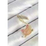 Genel Markalar Zirkon Taşlı 3D Kedi Detaylı Nota Figürlü Gold Renk Kadın Broş TJ-BR444