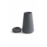 Genel Modern Vazo Mumluk Seti, Bej, 14 cm Vazo ve 4 cm Mumluk, Minimal Tasarım, Salon ve Sehpa Dekoru, 2 Parça (Gri)
