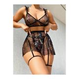 Genel Parlama Detaylı Mini Tül Gecelik, L/XL, P492481S667, Siyah, kadın