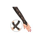 Genel Parmak Askılı Zarif Gece Şıklığı Dantel Eldiven 40 cm, Tek Beden, P185180S4898, Siyah, Kadın