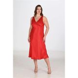 Genel Premium Büyük Beden Saten Dantel Gecelik Takımı, 3XL, P492420S7723, KIRMIZI, kadın