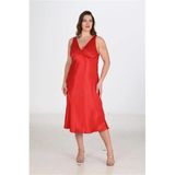 Genel Premium Büyük Beden Saten Dantel Gecelik Takımı, 3XL, P492420S7723, KIRMIZI, kadın