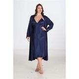 Genel Premium Büyük Beden Saten Lacivert Gecelik Sabahlık Takımı, 2XL, TX20CC339513505, LACİVERT, kadın