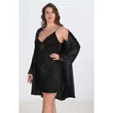 Genel Saten Dantel İşlemeli Gecelik Sabahlık Takımı, 4XL, MDNY22655, 3XL, kadın