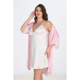 Genel Saten Dantel İşlemeli Gecelik Sabahlık Takımı, MDNY22653, 4XL, kadın
