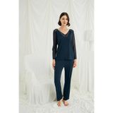Genel Sırt Dekolteli Tüllü Dantelli Pijama Takımı, M, P493362S5050, GECE MAVİSİ, kadın