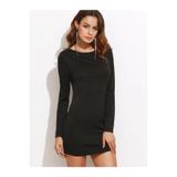 Genel Sırt Dekolteli Uzun Kollu Mini Elbise, S/M, 865990, Renkli, Kadın