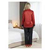 Genel Siyah-Kırmızı Saten Pijama Takımı, S/M, P191073S1357, Renkli, kadın