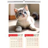 Genel Tedarik 2027 Kedi Temalı Duvar Takvimi-A3 Ebat 6 Sayfa Üstten Spiralli ve Askılı İnkjet Fotoğraf Kağıdına Baskılı