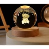 Genel Tedarik 3D Kristal Cam Küre Ahşap Kaideli Gece Lambası - Ayıcık