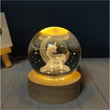 Genel Tedarik 3D Kristal Cam Küre Ahşap Kaideli Gece Lambası - Unicorn