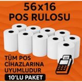 Genel Tedarik 56 mm x 16 m Termal Pos Kağıdı - Pos Rulosu - Yazarkasa Pos Kağıdı 10 Adet