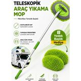 Genel Tedarik Çizmeden Temizleyen Teleskopik Çok Amaçlı & Oto Yıkama Mop Seti – Yedek Mikrofiber Başlık Hediyeli - Yeşil
