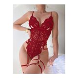 Genel Tedarik Closet Kırmızı Dantel İşlemeli Body Jartiyer Takımı