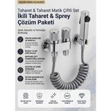 Genel Tedarik Taharetmatik Seti + Çift Çıkışlı Taharet Musluğu Lüx Krom