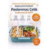 genel tr Benmarili Paslanmaz Çelik Yemek Kabı 2 Bölmeli Beslenme Kabı Saklama Kabı