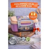 genel tr Pembe Benmarili Paslanmaz Çelik Yemek Kabı 2 Bölmeli Beslenme Kabı Saklama Kabı